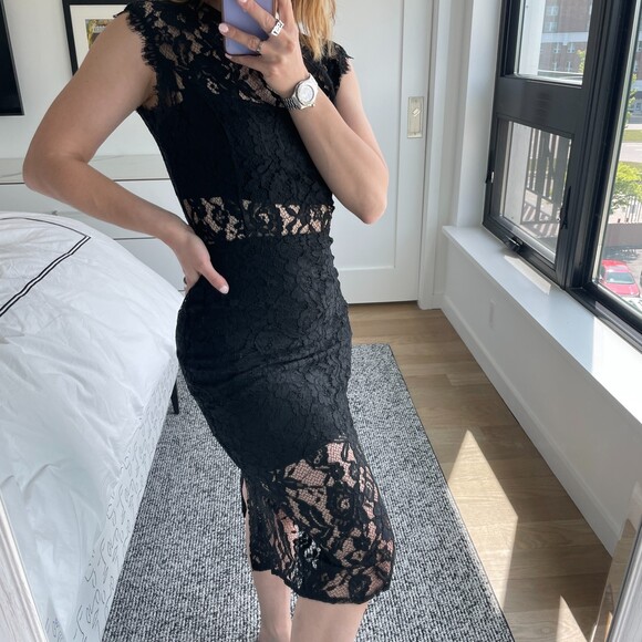 Alexis Bodycon Lace Paneled Midi Dress Black Small - Picture 2 of 8